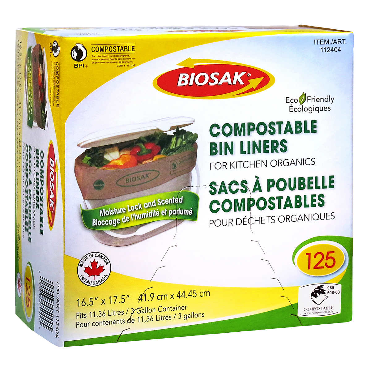 Biosak Compostable Bin Liners, 125 Count